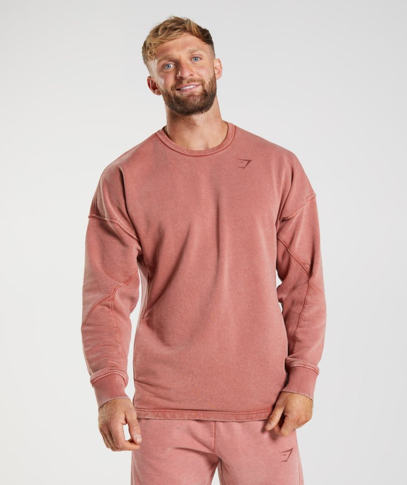 Bluzy Gymshark Power Washed Crew Męskie Różowe | PL 041LOR